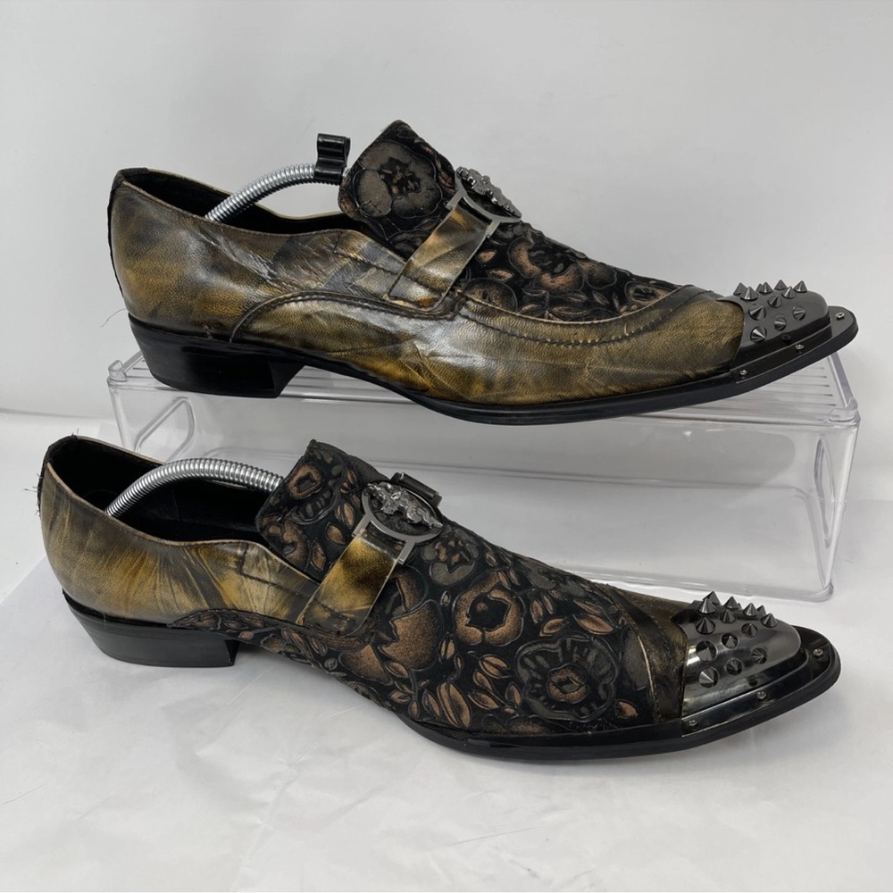 Fiesso by Aurelio Garcia Men Sz 12 Steampunk Floral Goth Spike Metal Tip Loafer